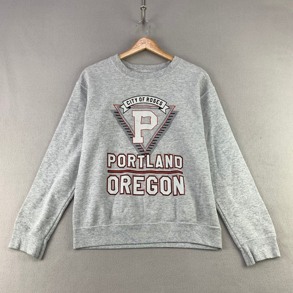 Portland Gear City of Roses Sweatshirt Mens Small Gray Graphic Crewneck Pullover